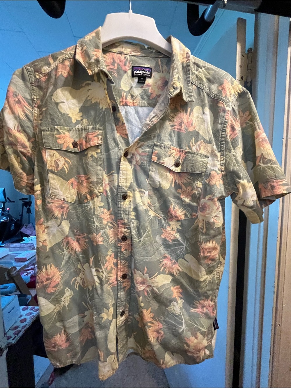 Patagonia Men’s Short-Sleeve Floral Button-Up Shirt — Sage/Peach
